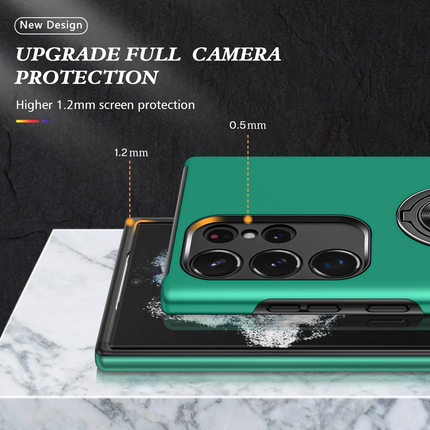 Anti-scratch Ring Kickstand Green Back Shell - For Samsung Galaxy S24 Ultra