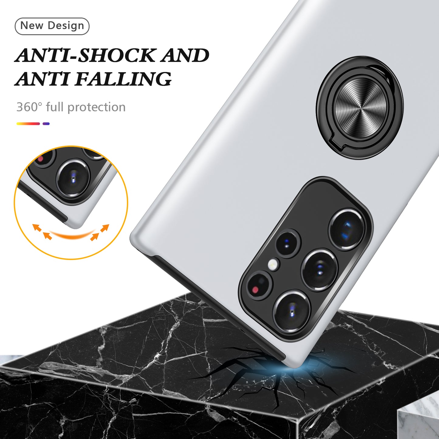 Anti-scratch Ring Kickstand Silver Back Shell - For Samsung Galaxy S24 Ultra