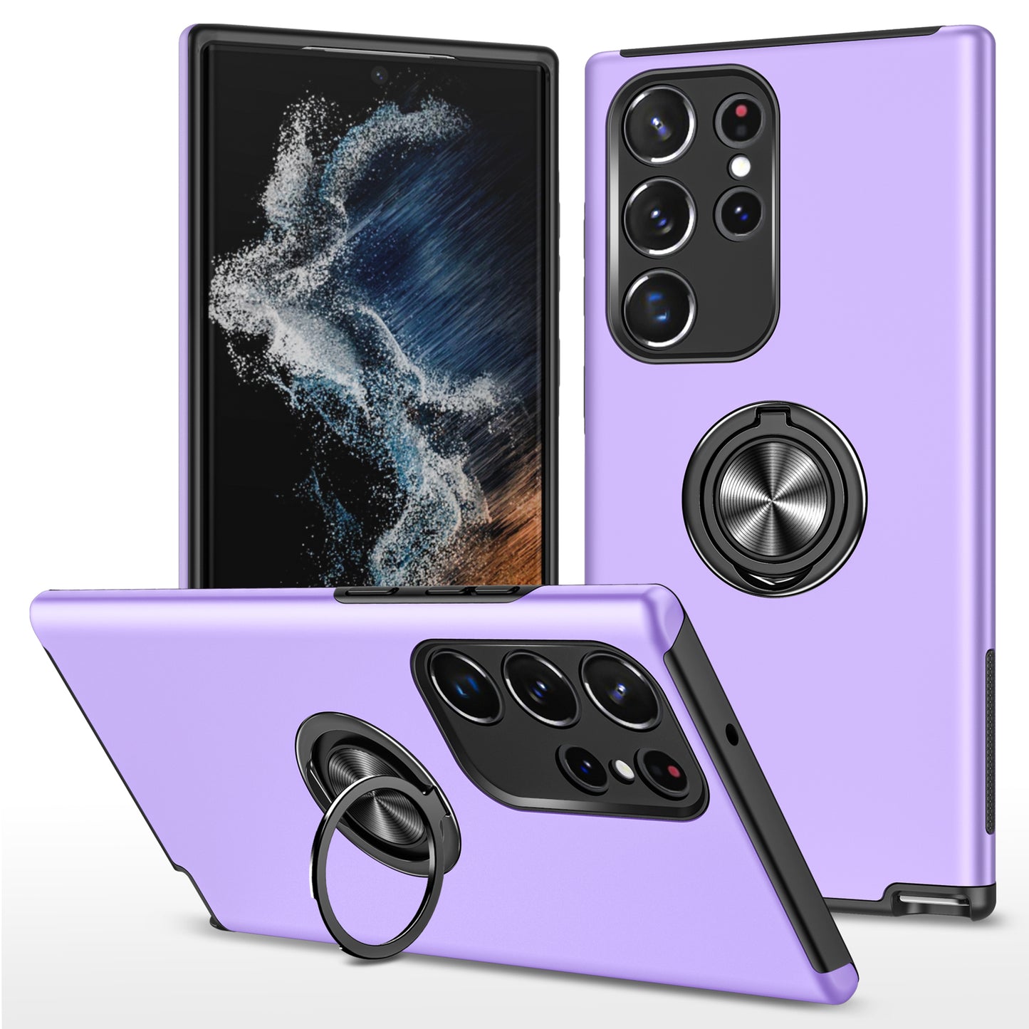 Anti-scratch Ring Kickstand Purple Back Shell - For Samsung Galaxy S24 Ultra