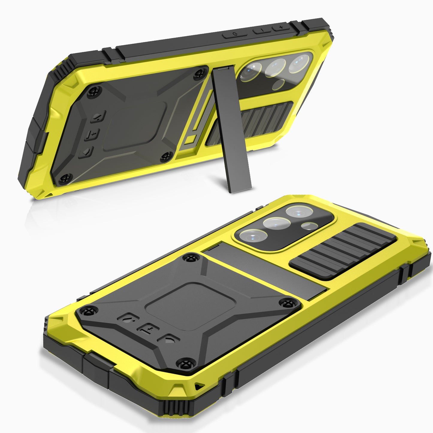 R-JUST Yellow Phone Case Kickstand Cover Built-in Tempered Glass Screen Protector - For Samsung Galaxy S24+