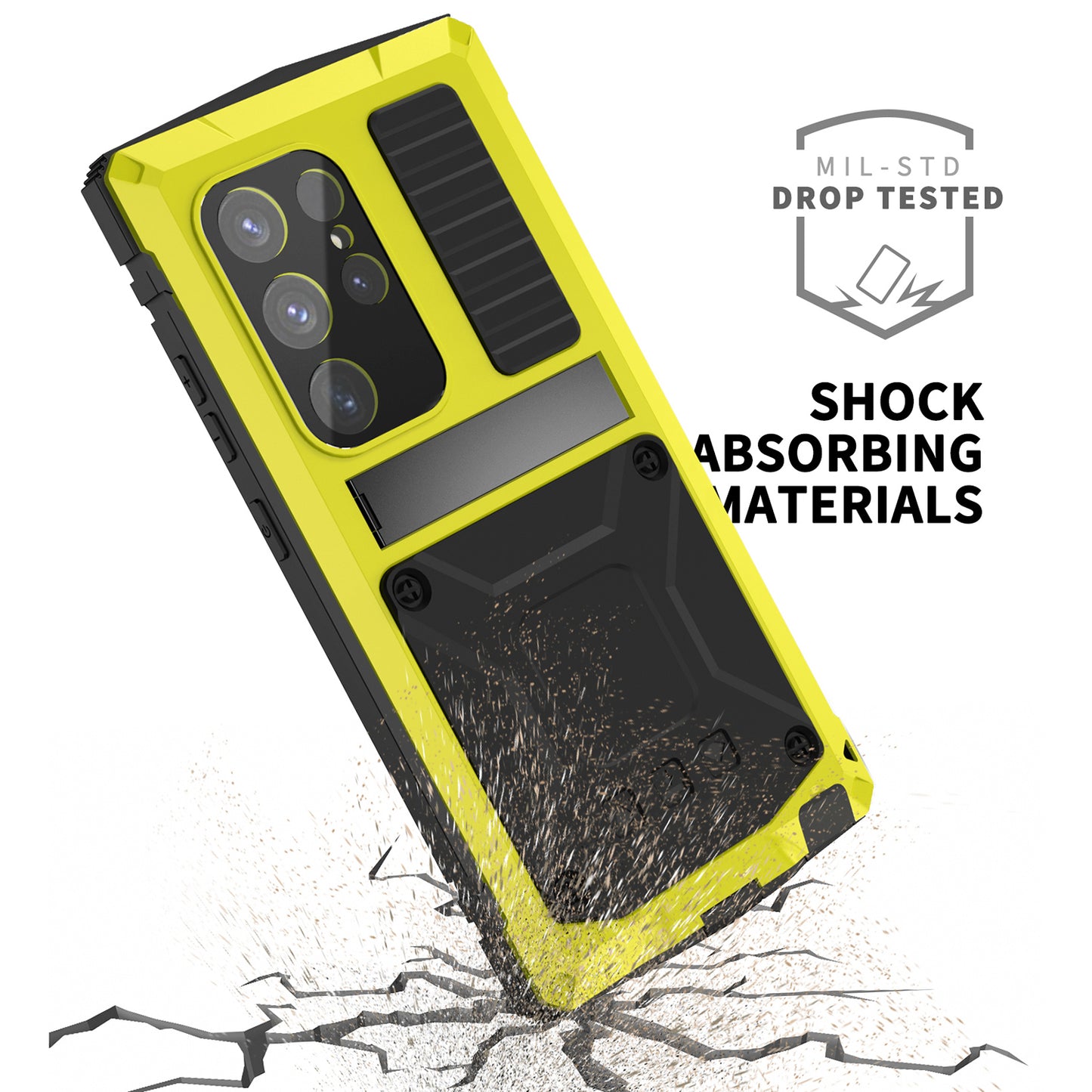 R-JUST Yellow Phone Case Full Protection Cover with Kickstand - For Samsung Galaxy S24 Ultra