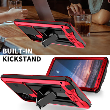 R-JUST Red Case PC + Silicone + Metal Back Shell with Slide Camera Lid - For Samsung Galaxy S24 Ultra