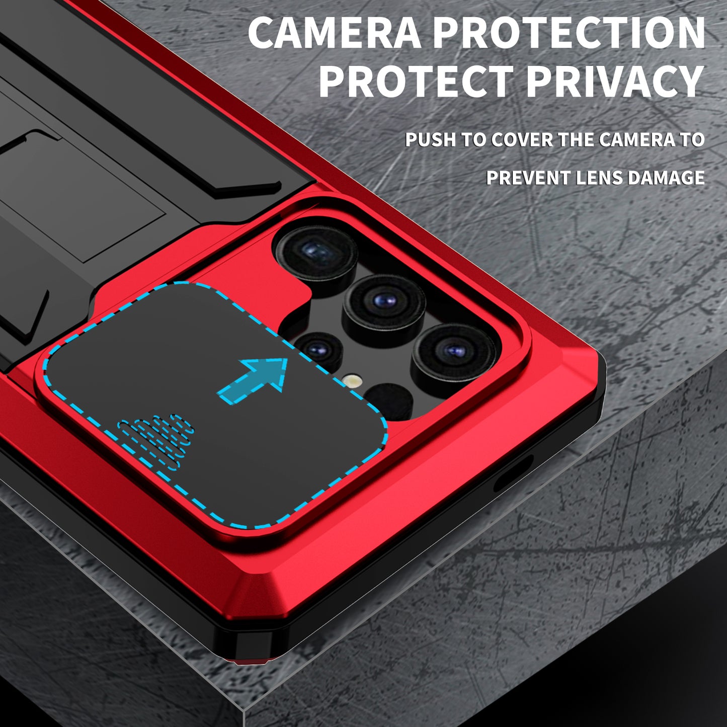 R-JUST Red Case PC + Silicone + Metal Back Shell with Slide Camera Lid - For Samsung Galaxy S24 Ultra