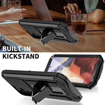 R-JUST Black Case PC + Silicone + Metal Back Shell with Slide Camera Lid - For Samsung Galaxy S24