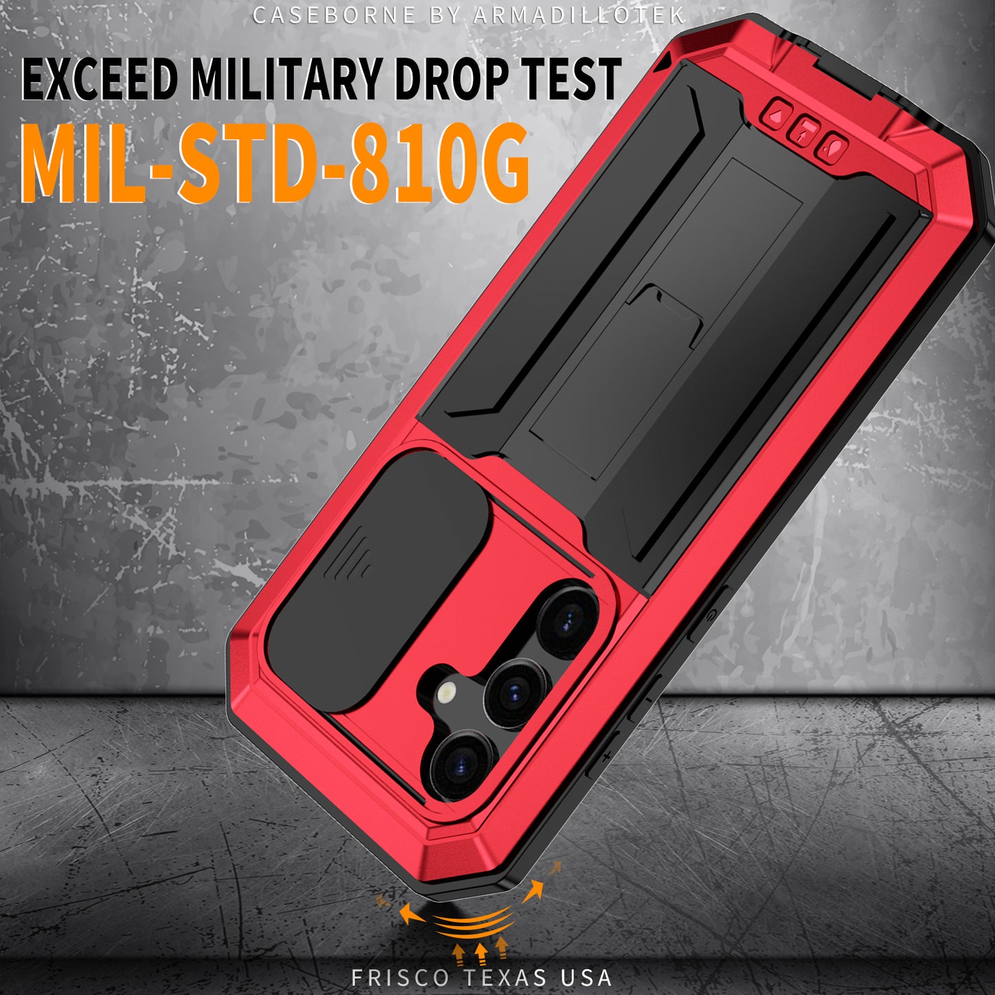 R-JUST Red Case PC + Silicone + Metal Back Shell with Slide Camera Lid - For Samsung Galaxy S24