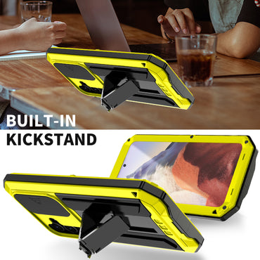 R-JUST Yellow Case PC + Silicone + Metal Back Shell with Slide Camera Lid - For Samsung Galaxy S24