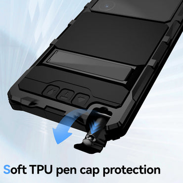 R-JUST Black Shockproof Case Kickstand Drop-proof Cover Tempered Glass Film - For Samsung Galaxy S24 Ultra