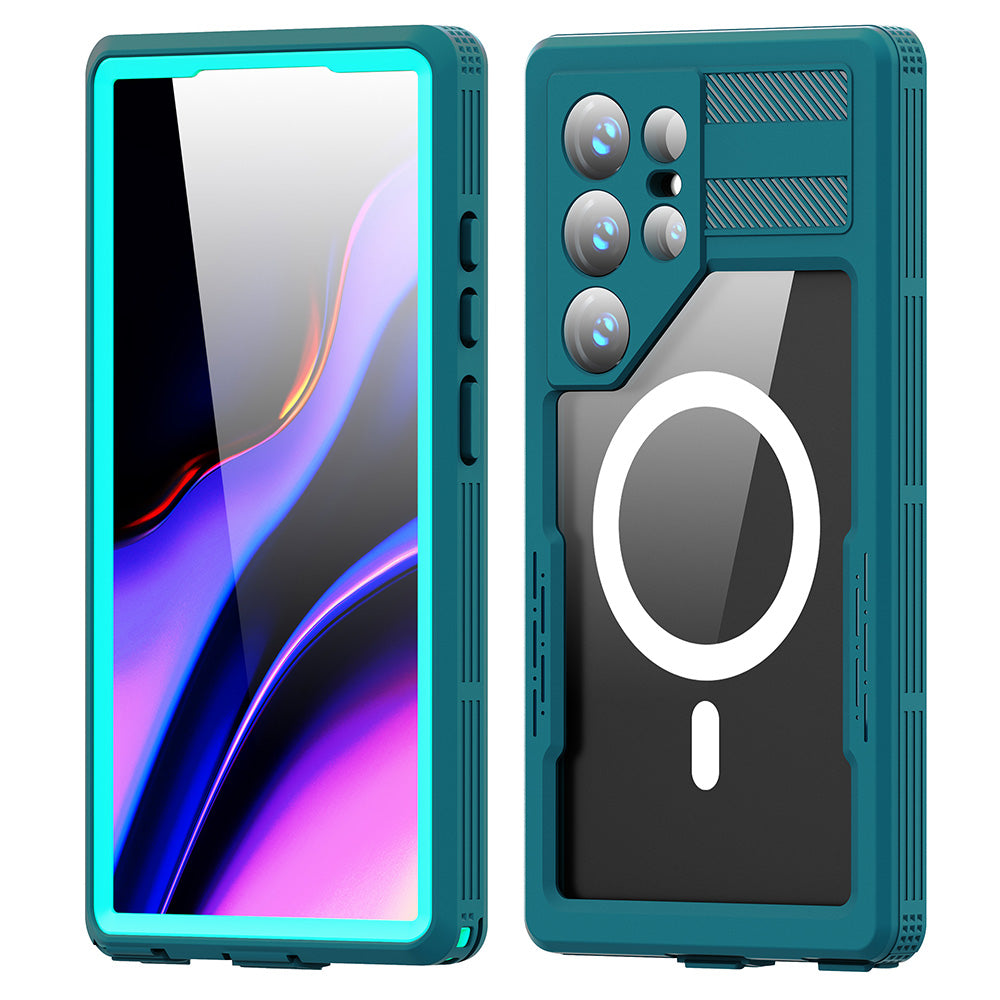 REDPEPPER Magnetic Phone Case IP68 Waterproof Clear Lake Blue+Cyan Back Cover - For Samsung Galaxy S24 Ultra