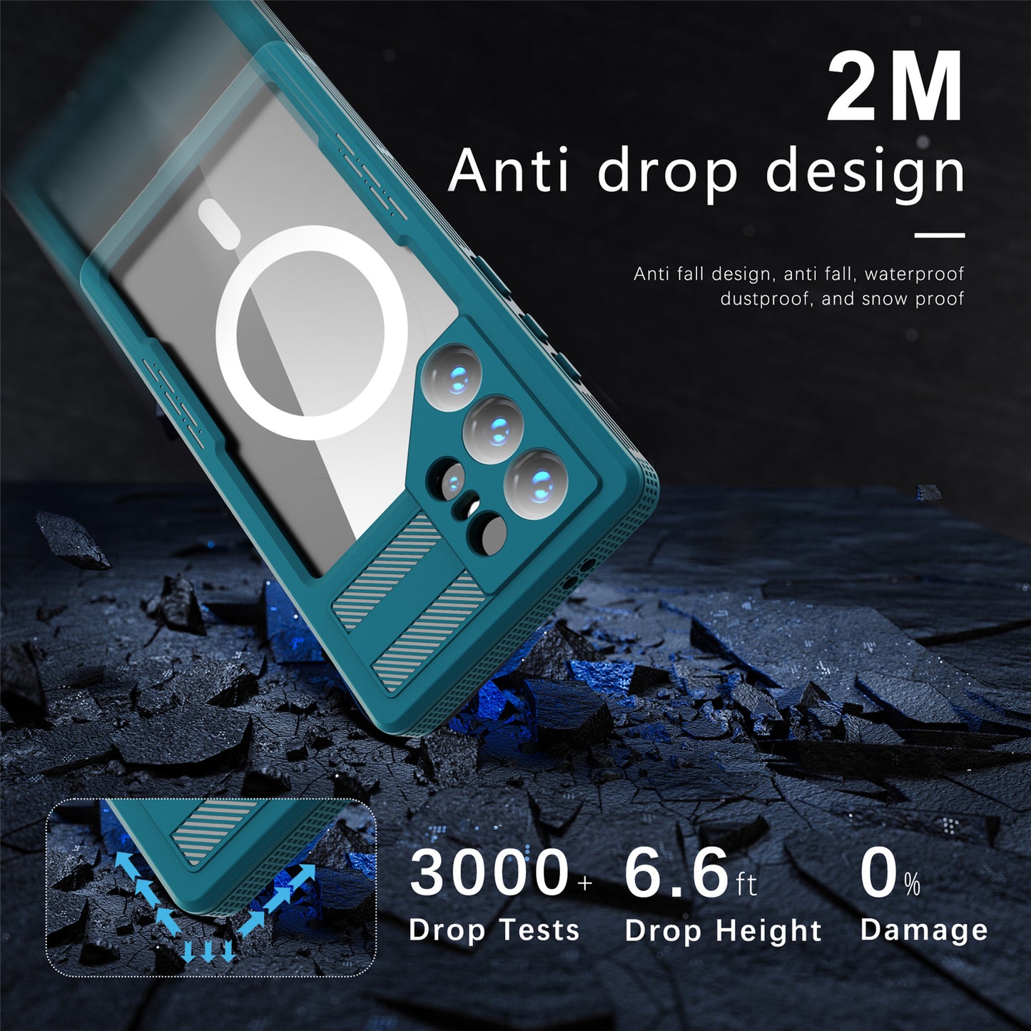 REDPEPPER Magnetic Phone Case IP68 Waterproof Clear Lake Blue+Cyan Back Cover - For Samsung Galaxy S24 Ultra