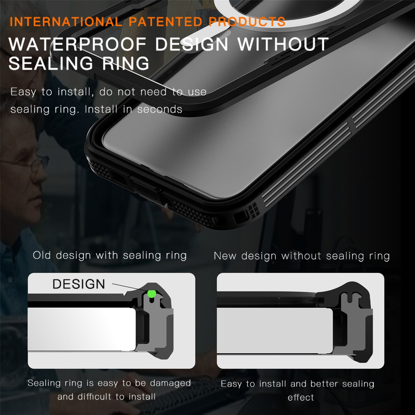 REDPEPPER Magnetic Phone Case IP68 Waterproof Clear Black Back Cover - For Samsung Galaxy S24+