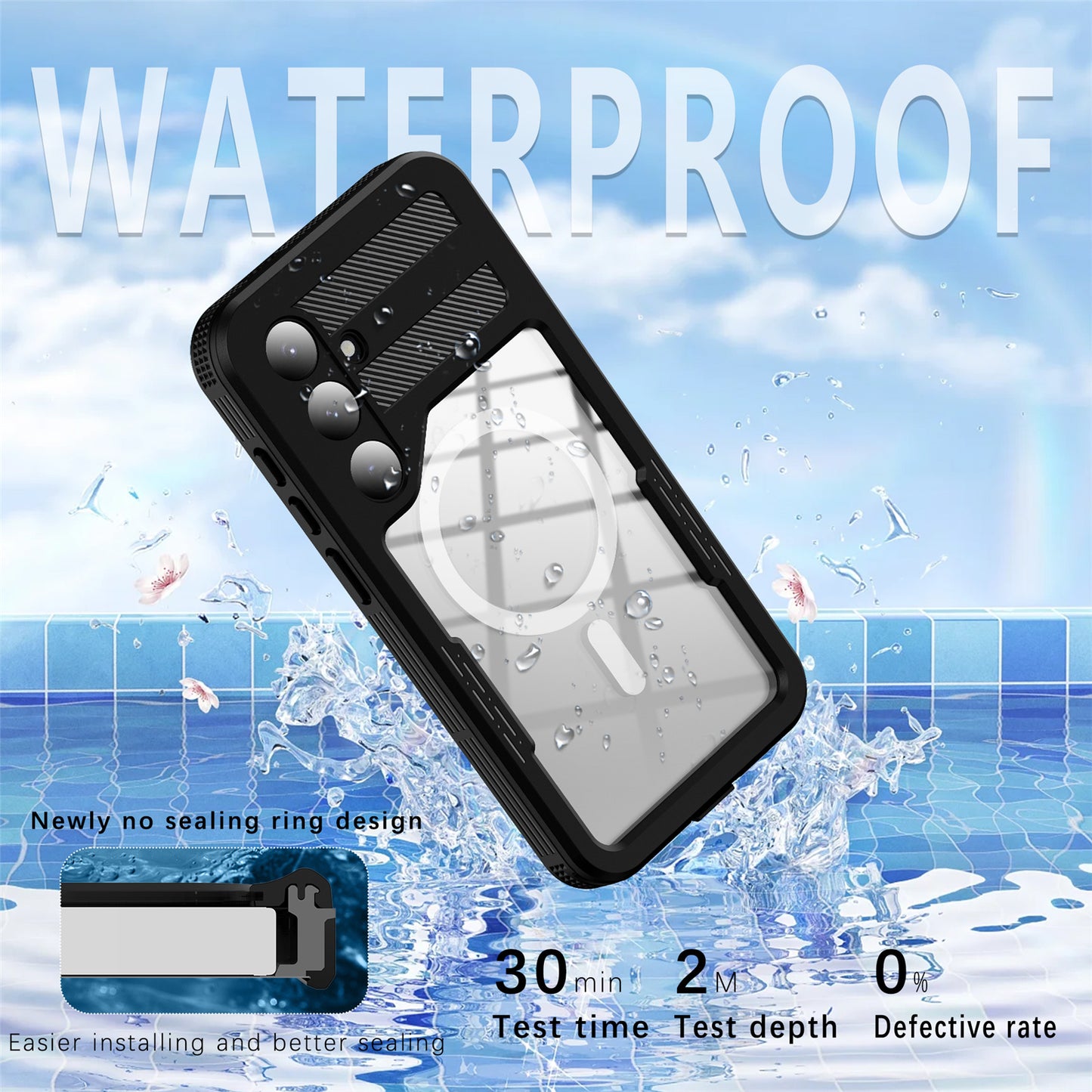REDPEPPER Magnetic Phone Case IP68 Waterproof Clear Black Back Cover - For Samsung Galaxy S24+