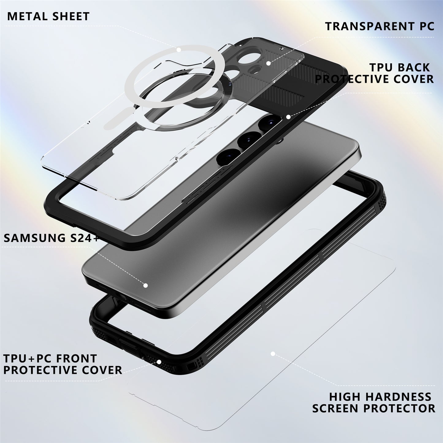 RedPepper Magnetic Phone Case IP68 Waterproof Clear Black Back Cover - For Samsung Galaxy S24+