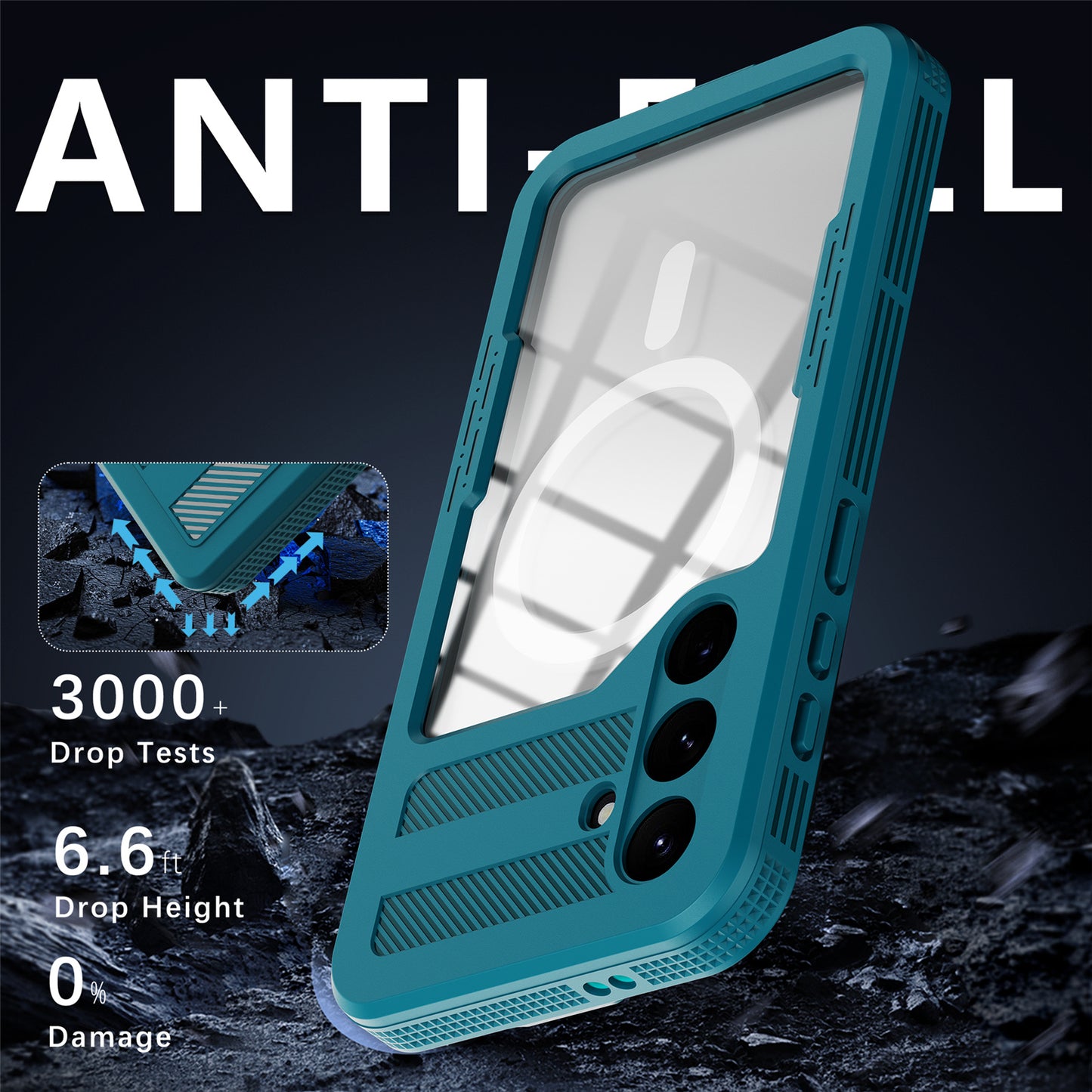 REDPEPPER Magnetic Phone Case IP68 Waterproof Clear Lake Blue+Cyan Back Cover - For Samsung Galaxy S24+