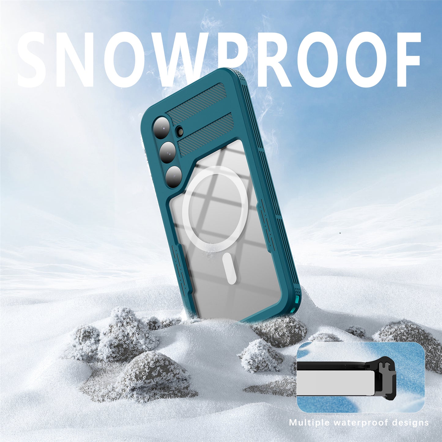 REDPEPPER Magnetic Phone Case IP68 Waterproof Clear Lake Blue+Cyan Back Cover - For Samsung Galaxy S24+