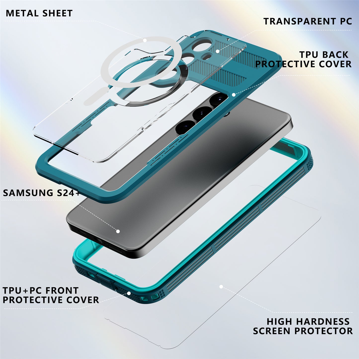 RedPepper Magnetic Phone Case IP68 Waterproof Clear Lake Blue+Cyan Back Cover - For Samsung Galaxy S24+