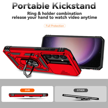 Case with Camera Slide Protector Kickstand PC+TPU Red Phone Cover - For Samsung Galaxy S24