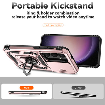 Case with Camera Slide Protector Kickstand PC+TPU Gold Phone Cover - For Samsung Galaxy S24