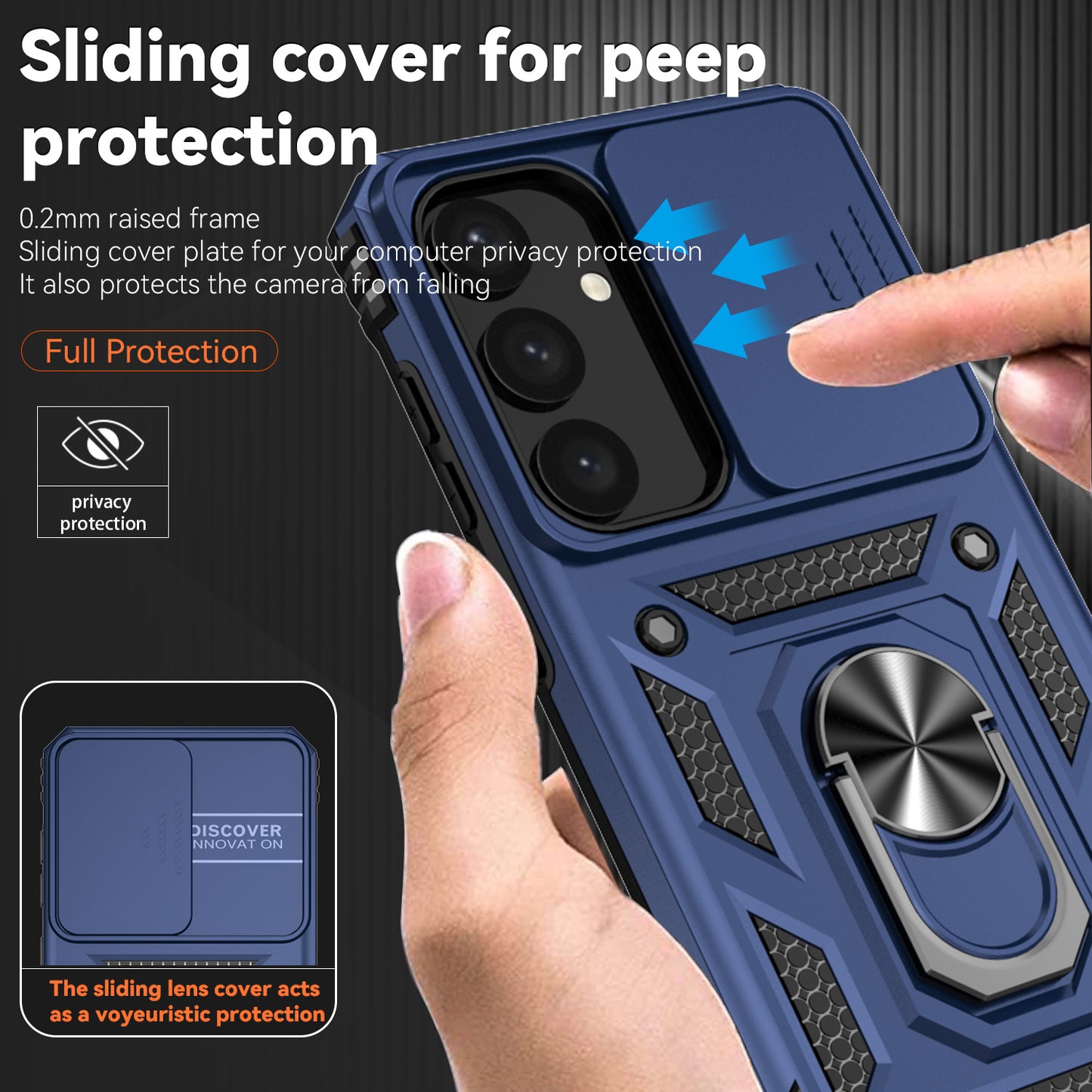 Case with Camera Slide Protector Kickstand PC+TPU Blue Phone Cover - For Samsung Galaxy S24