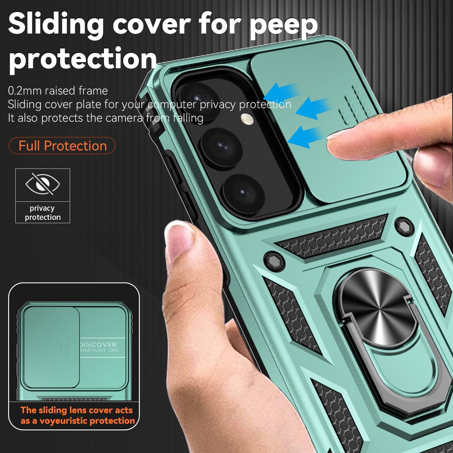 Case with Camera Slide Protector Kickstand PC+TPU Green Phone Cover - For Samsung Galaxy S24