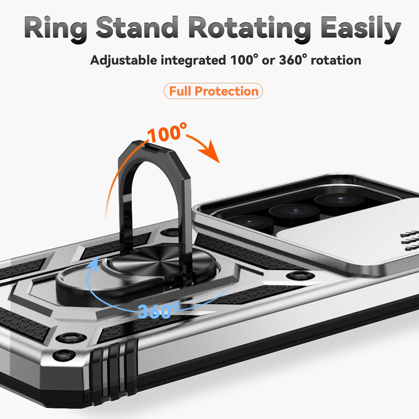 Case with Camera Slide Protector Kickstand PC+TPU Silver Phone Cover - For Samsung Galaxy S24