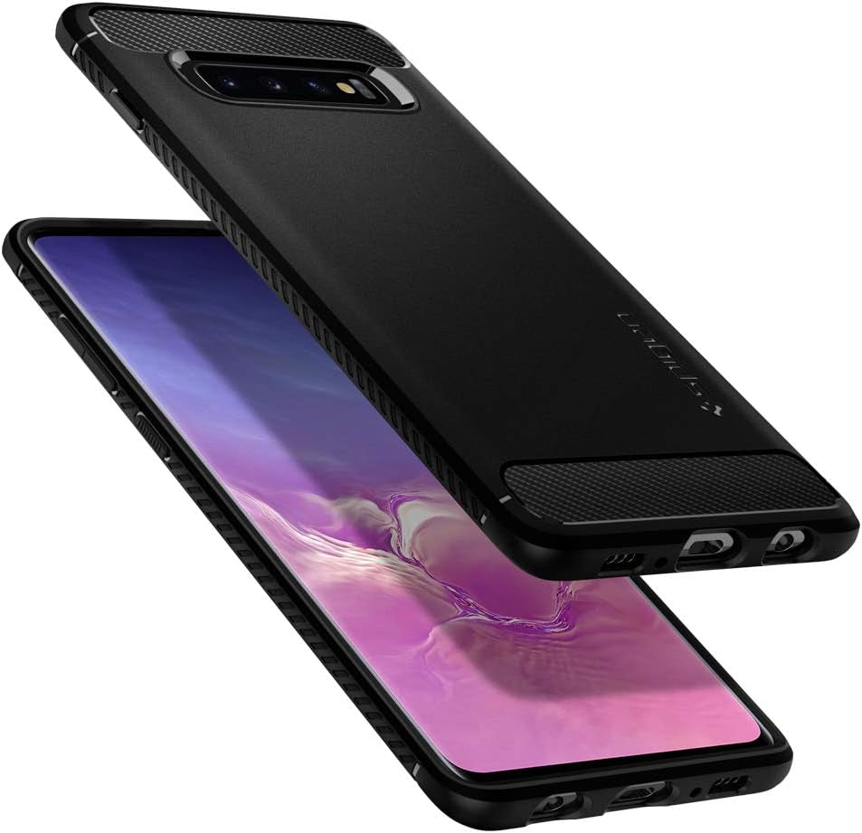 Spigen Rugged Armor Matte Black Case - For Samsung Galaxy S10+ - mosaccessories
