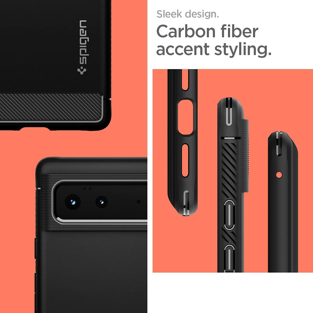 Spigen Rugged Armor Matte Black Case - For Google Pixel 6 - mosaccessories