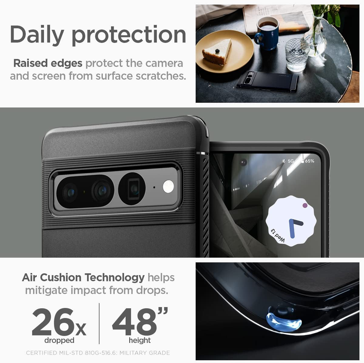 Spigen Rugged Armor Matte Black Case - For Google Pixel 7 Pro - mosaccessories