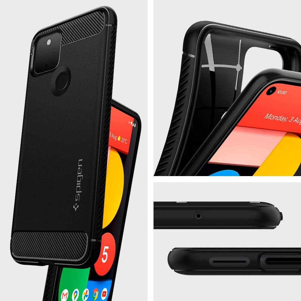 Spigen Rugged Armor Matte Black Case - For Google Pixel 5 - mosaccessories