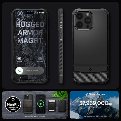 Spigen Rugged Armor Magfit Matte Black Case - For iPhone 15 Pro - mosaccessories
