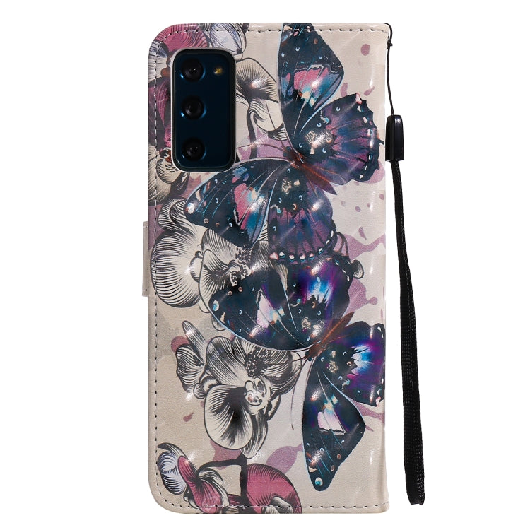 3D Painting Flip Leather Case with Card Slot & Lanyard (Black Butterflies) - For Samsung Galaxy S20 FE - mosaccessories