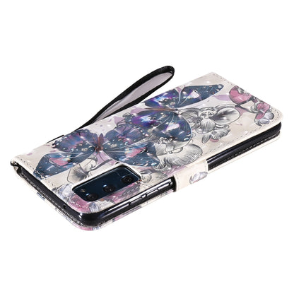 3D Painting Flip Leather Case with Card Slot & Lanyard (Black Butterflies) - For Samsung Galaxy S20 FE - mosaccessories