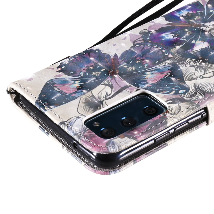3D Painting Flip Leather Case with Card Slot & Lanyard (Black Butterflies) - For Samsung Galaxy S20 FE - mosaccessories