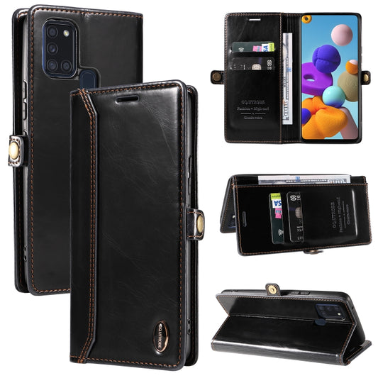 GQUTROBE RFID Blocking Oil Wax PU Leather Wallet Case - For Samsung Galaxy A21s - mosaccessories