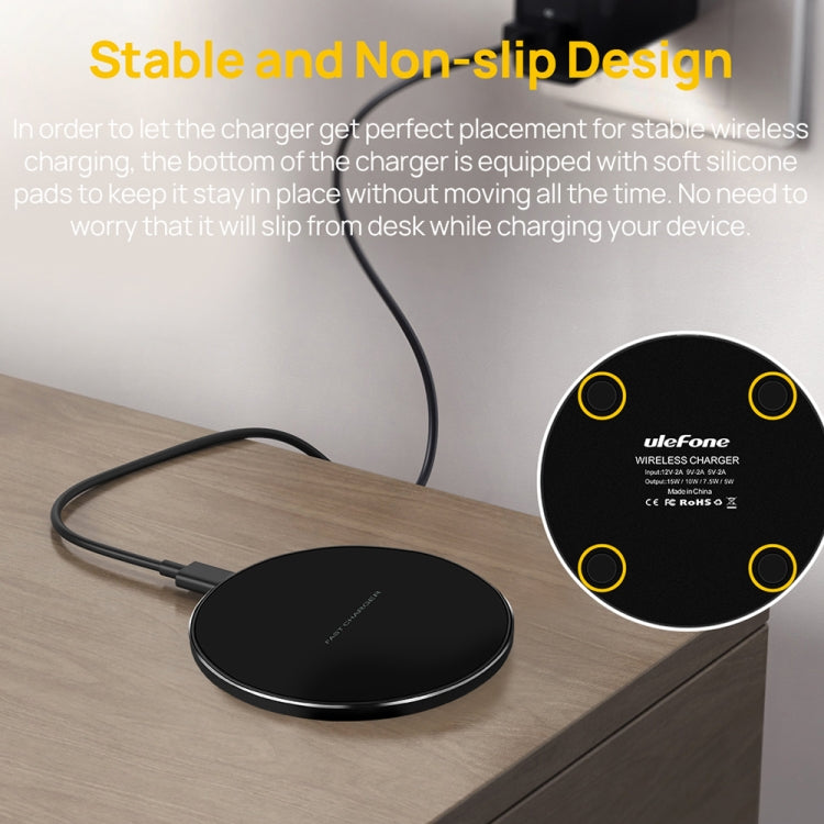 Ulefone UF005 15W Round Fast Charging Black Qi Wireless Charger Pad - MosAccessories.co.uk