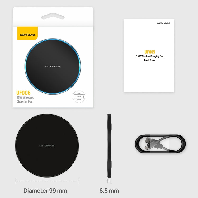 Ulefone UF005 15W Round Fast Charging Black Qi Wireless Charger Pad - MosAccessories.co.uk