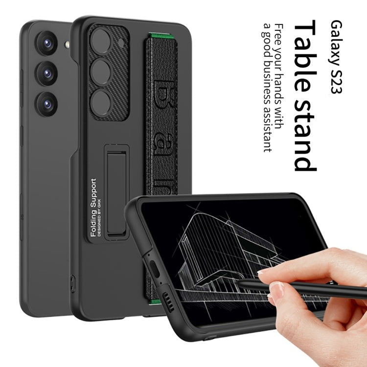 GKK Ultra-Thin Black Case with Carbon Fibre Holder - For Samsung Galaxy S23 - mosaccessories