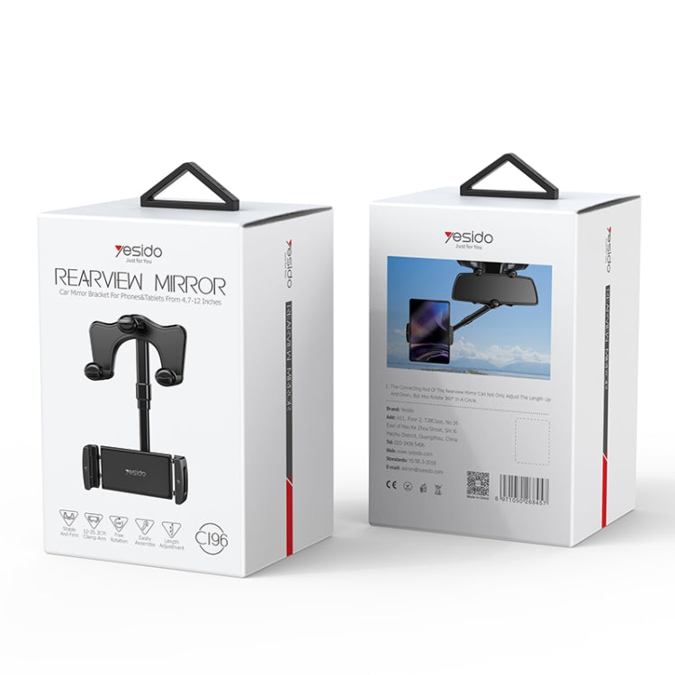 Yesido C196 In Car Black Phone Holder For Rear View Mirror Packaging at MosAccessories