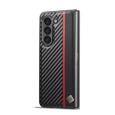 LC.IMEEKE Carbon Fiber PU + TPU Leather Black Case - For Samsung Galaxy Z Fold5 - mosaccessories