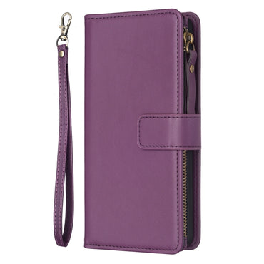 9 Card Slots Zipper Wallet Leather Flip Case - For Samsung Galaxy S23 Ultra - mosaccessories