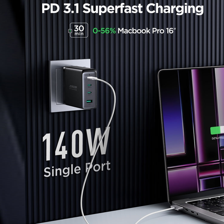 JOYROOM TCG05 GaN Ultra 140W Black Fast Charger with USB-C Cable (EU Plug) - mosaccessories