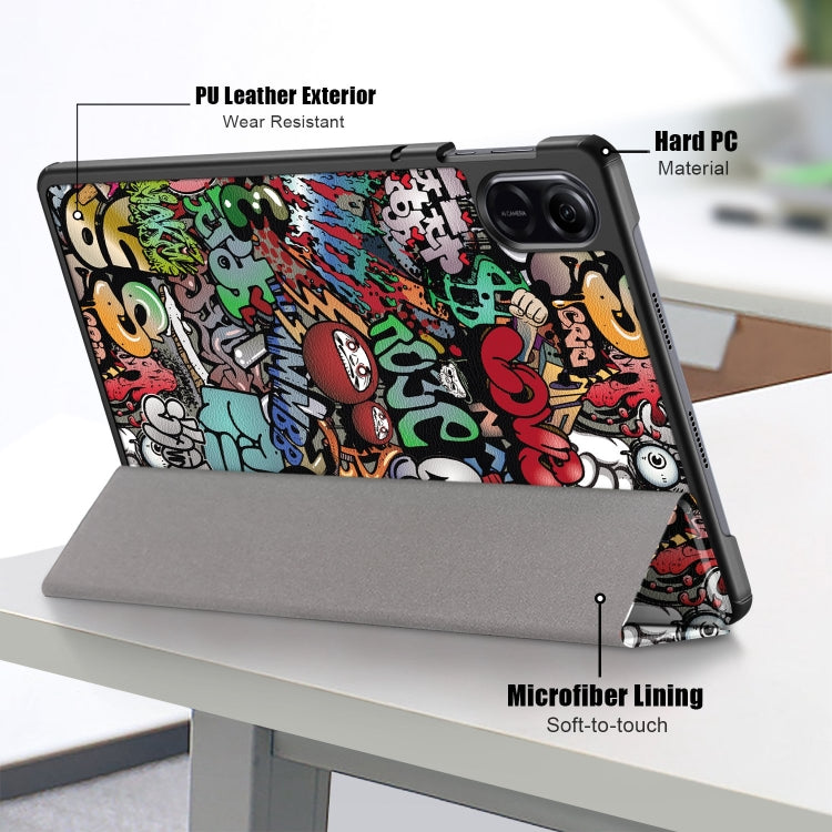 Graffiti Design 3-Fold PU Leather Tablet Case - For Honor Pad X9 / X8 Pro - mosaccessories