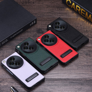 Litchi Texture PU Phone Case with Holder - For OnePlus Open - Mos Accessories