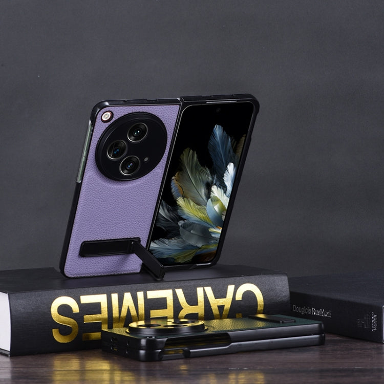 Litchi Texture PU Phone Case with Holder - For OnePlus Open - Mos Accessories