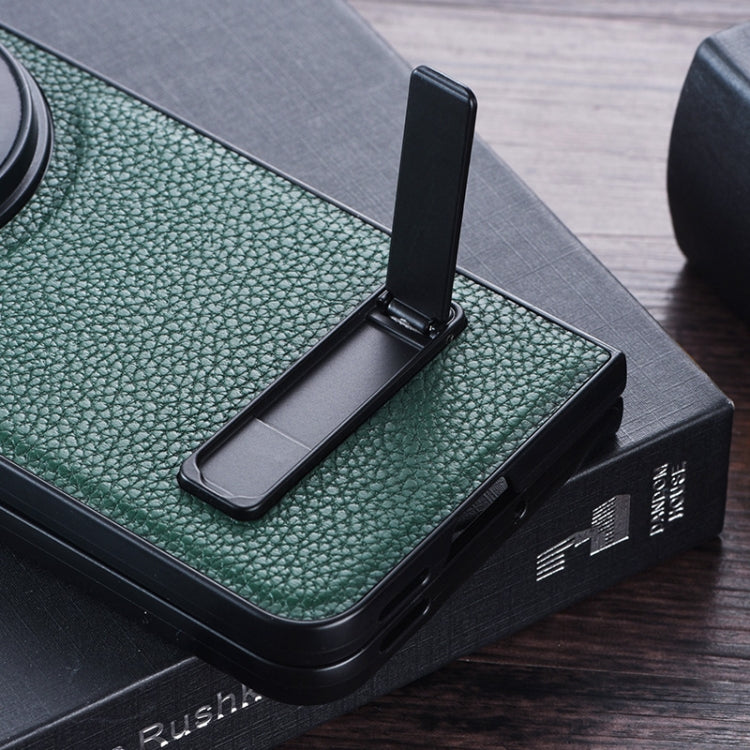 Litchi Texture PU Phone Case with Holder - For OnePlus Open - Mos Accessories