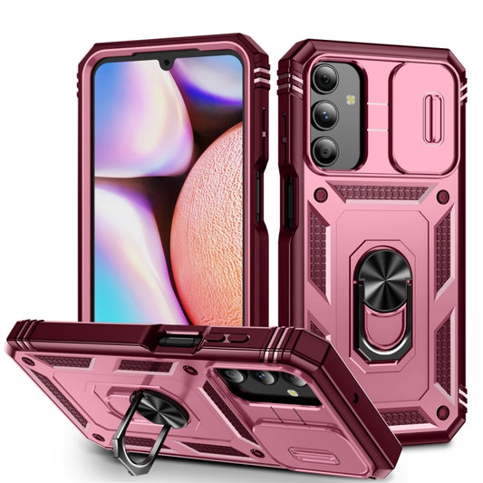 Sliding Camshield TPU + PC Pink/Rose Red Phone Case with Holder - For Samsung Galaxy A15 - MosAccessories.co.uk