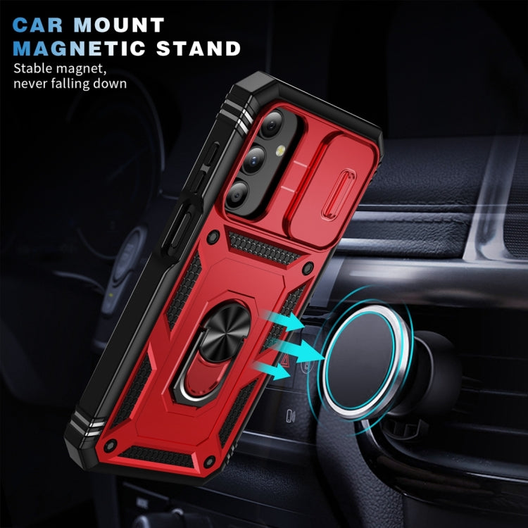 Sliding Camshield TPU + PC Red/Black Phone Case with Holder - For Samsung Galaxy A15 - MosAccessories.co.uk