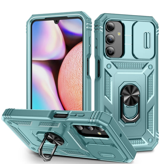 Sliding Camshield TPU + PC Green Phone Case with Holder - For Samsung Galaxy A15 - MosAccessories.co.uk