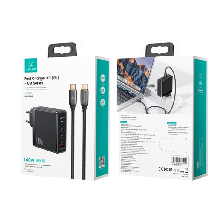 Usams 140W 3 USB-C Interfaces GaN Black Fast Charger Set (EU Plug) - mosaccessories
