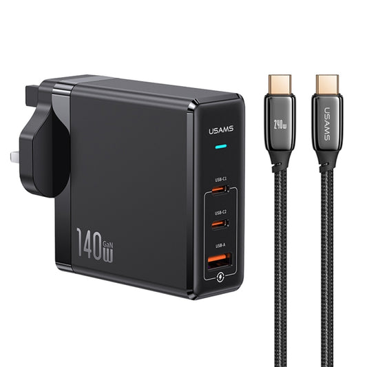Usams 140W 3 USB-C Interfaces GaN Black Fast Charger Set (UK Plug) - mosaccessories