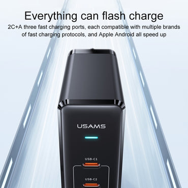 Usams 140W 3 USB-C Interfaces GaN Black Fast Charger Set (UK Plug) - mosaccessories